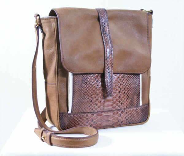 Sac en cuir marron et python marron